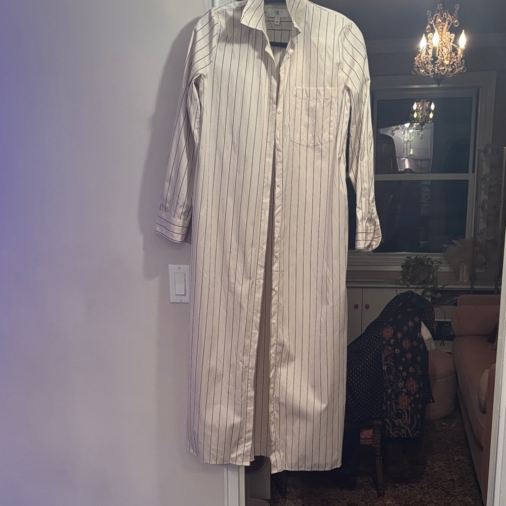 Banana Republic Cream Maxi Shirt Dress with Thin black Stripes